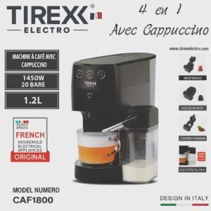 Machine a Café 4 en 1 Tirexx Café Poudre + cappuccino + Lait + Multi Capsules 20 Bars 1450W 1.6L Tirexx Original CAF1800