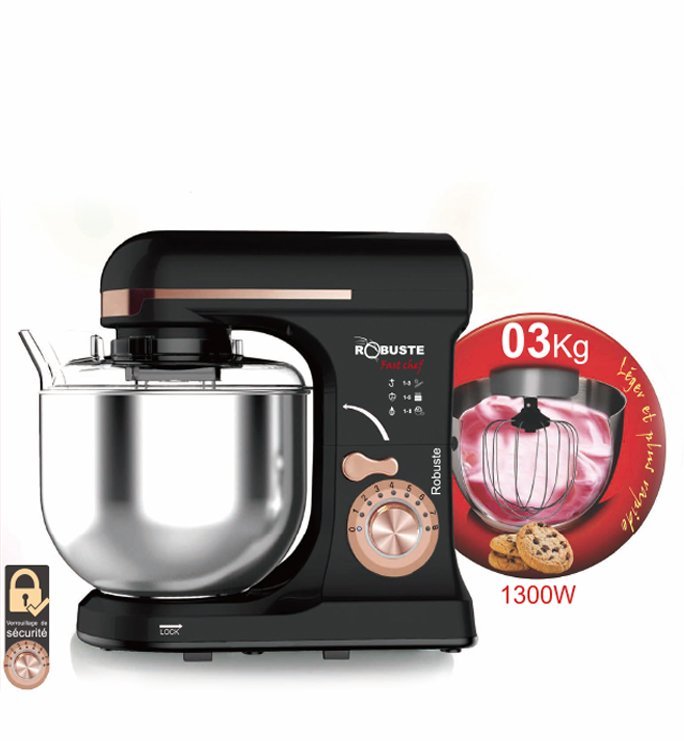 Pétrin 07L 03KG 1300W 08Vitesses Robuste Fast Chef Noir