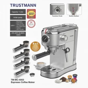 Machine à café inox a Bras 6 en 1 Multi-Capsules 1400W 19Bar TRUSTMANN® TM-MC-4003
