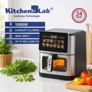 AirFryer inox 8L 1800W Numérique Avec écran Tablette et avec Fenêtre Visible KitchenLab KT-AF-002