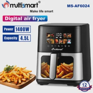 Friteuse inox Sans Huile 4.5L 1400W Numérique Avec Fenêtre Visible Multismart MS-AF6024
